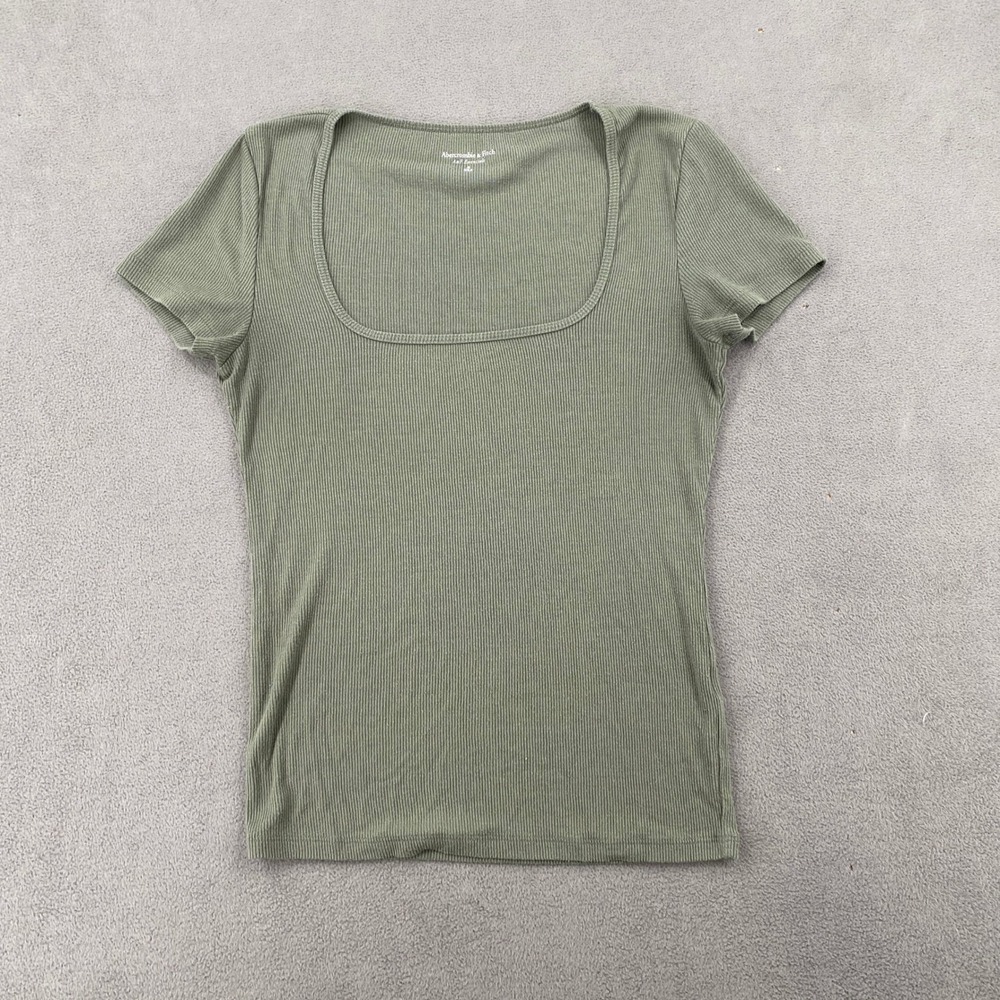 Abercrombie & Fitch Essentials Ribbed Square Neck Top Sage Green Small 8593